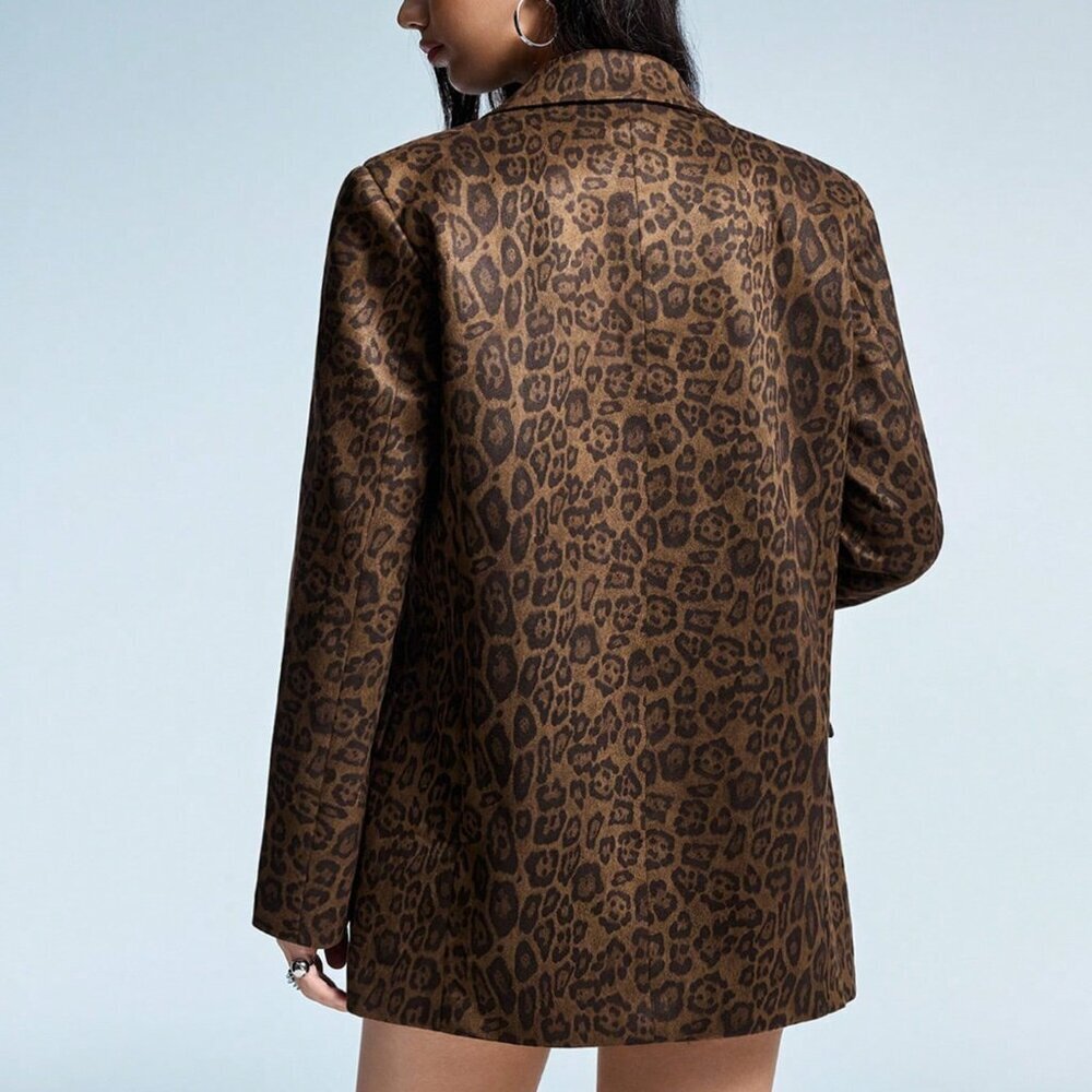Multicolor Casual Women's Leopard Print Blazer Jacket - Picture 2 of 8